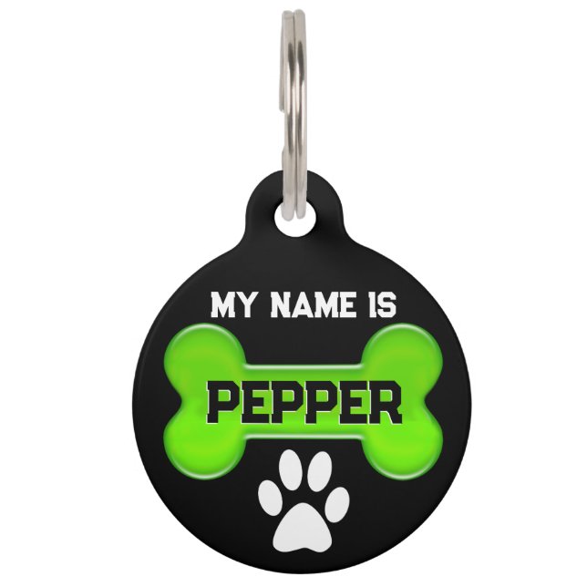 Faux Neon Green Bone | Personalise  Pet Tag (Front)