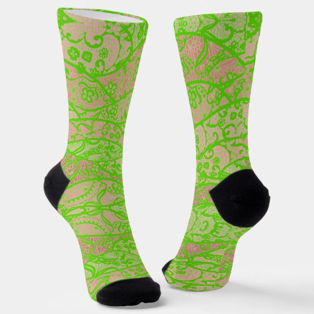 Faux Neon Green Lace Fishnet Socks (Angled)