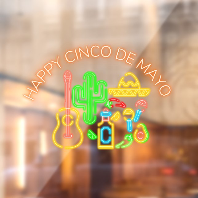 Faux Neon Happy Cinco de Mayo Shop  Window Cling (Sheet 2)