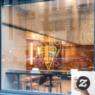 Faux Neon Hot Pizza Flames Restaurant Window Cling