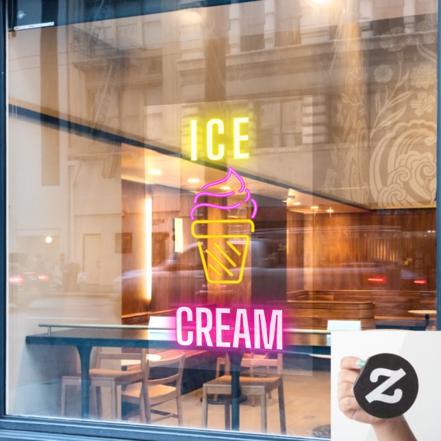Faux Neon Ice Cream Cone Business  Window Cling (Cafe Window)