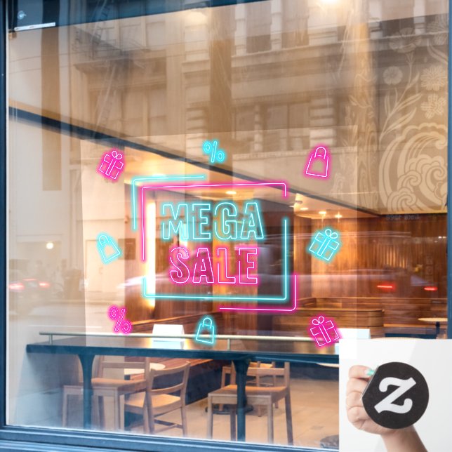 Faux Neon Mega Sale Business  Window Cling (Cafe Window)