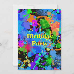 Faux Neon, Paint Splatter, Birthday Invitation