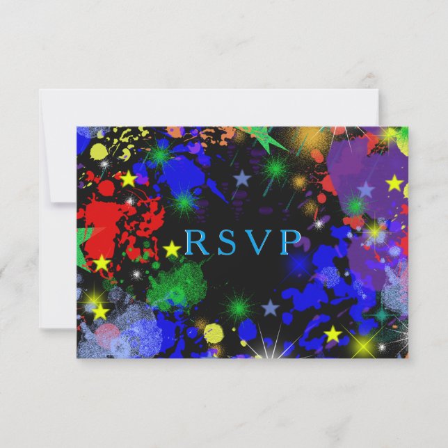 Faux Neon, Paint Splatter, Custom, RSVP Card (Front)