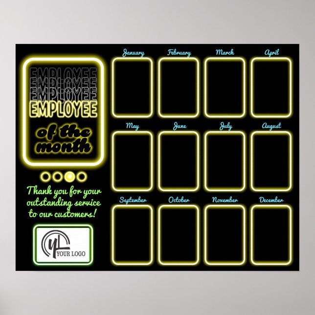 Faux neon photo employee of the month display post poster (Front)