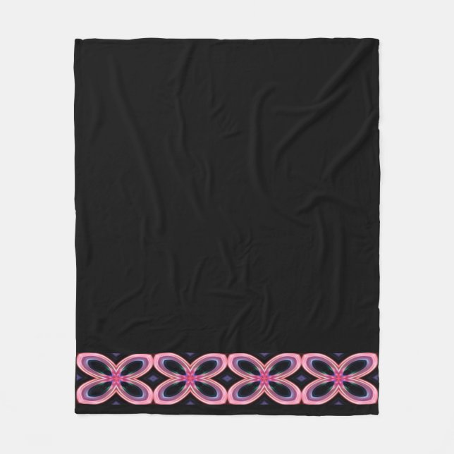 Faux Neon Pink Flower Power Lined Fleece Blanket (Front)