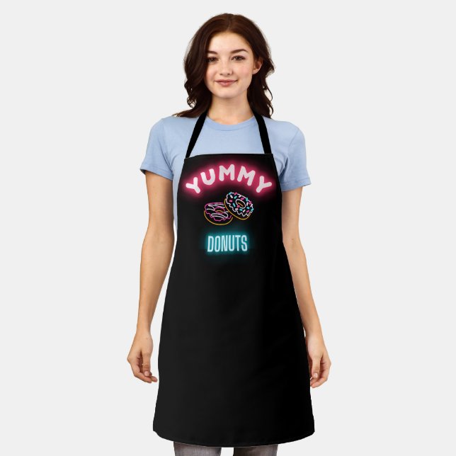 Faux Neon Yummy Doughnuts Custom Business Shop  Apron (Worn)