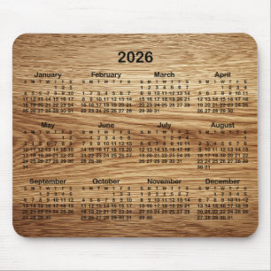 Faux Oak Wood 2026 Calendar Mouse Mat