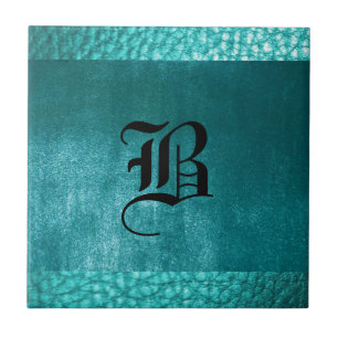 Faux Ocean Clear Blue Leather Tile- Design B black Tile
