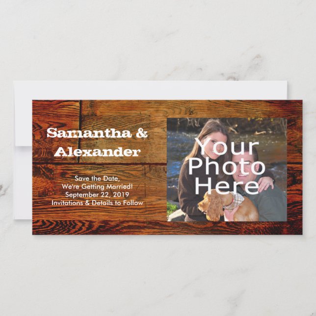Faux Oiled Wood Plank Personalised Custom Save The Date (Front)