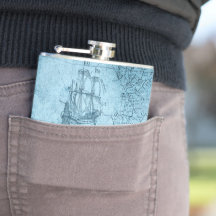 Faux Old World Map, 6oz Vinyl Wrapped Hip Flask
