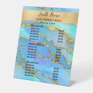 Faux Opal Stone & Gold Beauty Salon Price List Pedestal Sign