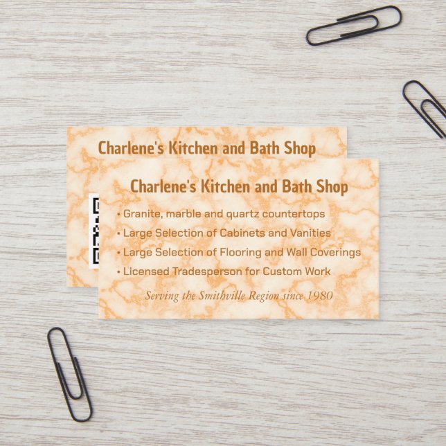 Faux Orange Marble Business Card (Front/Back In Situ)