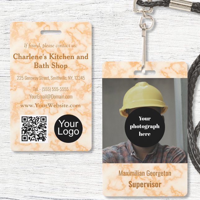 Faux Orange Marble ID Badge (Faux Orange Marble ID Badge by Office Accessories Shop)