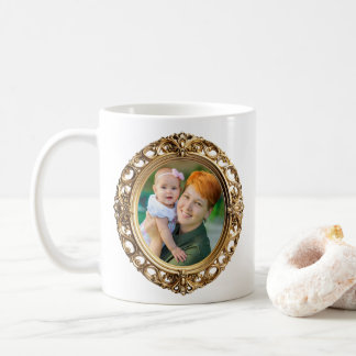 Faux Ornamental Oval Gold Framed Photos Coffee Mug