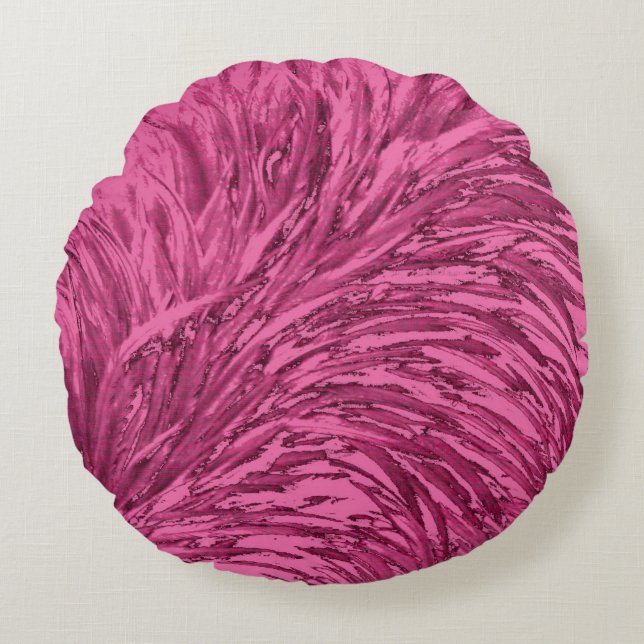 Faux Ostrich Texture Effect Design-Pink Round Cushion (Front)