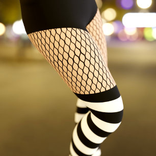 Faux OTK BW Striped Socks Fishnet Leggings