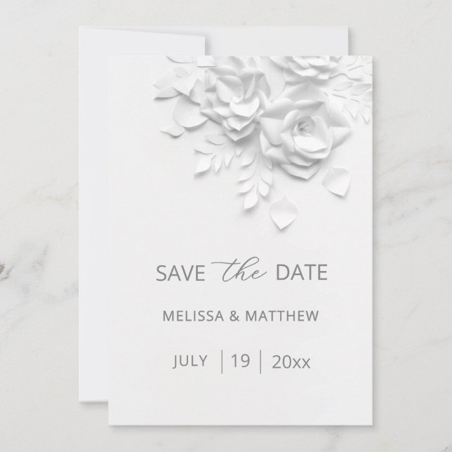 Faux Paper Cut Roses  Save The Date (Front)