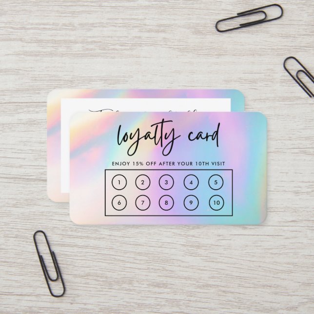 Faux Pastel Holographic Custom Loyalty Card (Front/Back In Situ)