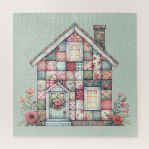 Faux Patchwork Cottagecore Floral House Jigsaw Puzzle