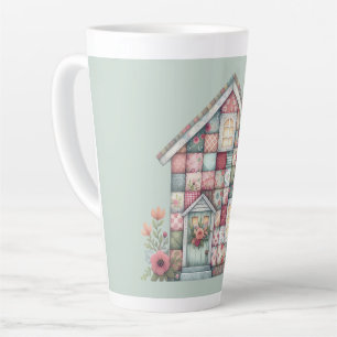 Faux Patchwork Cottagecore Floral House Latte Mug