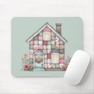 Faux Patchwork Cottagecore Floral House Mouse Mat