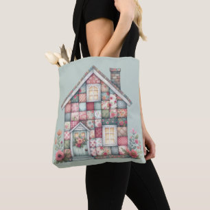Faux Patchwork Cottagecore Floral House Tote Bag