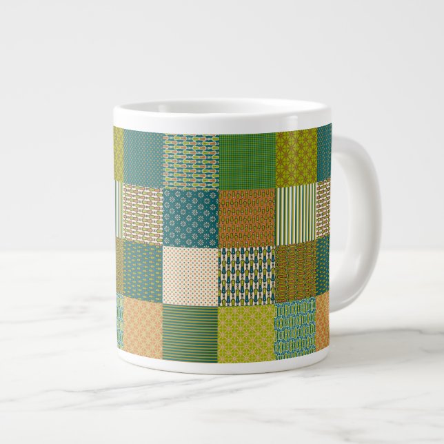 Faux Patchwork, Earth Colors: Jumbo Coffee Mug (Front Right)