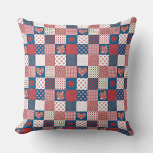 Faux-Patchwork, Hearts, Roses, Polkas, Checks Cushion
