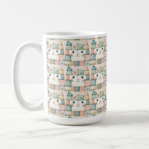 Faux Patchwork Pastel Cottage Kitty Face Pattern Coffee Mug