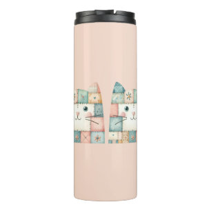 Faux Patchwork Pastel Cottage Kitty Face Pink Thermal Tumbler