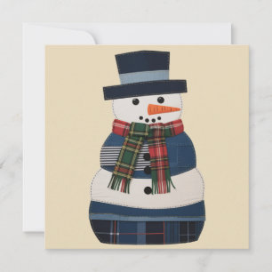 Faux Patchwork Snowman Holiday Xmas Card