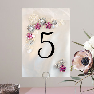 Faux Pearl and Pink Diamond Buttons Table Numbers
