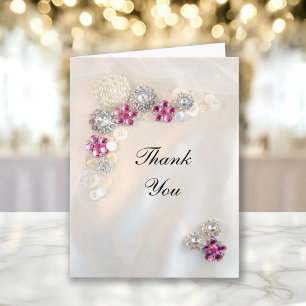 Faux Pearl and Pink Diamond Buttons Thank You Card