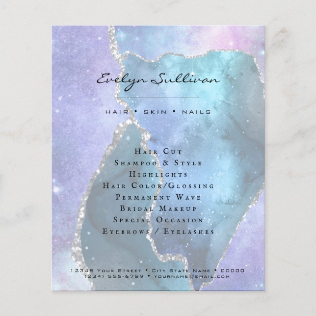 faux pearlescent blue beauty salon flyer (Front)