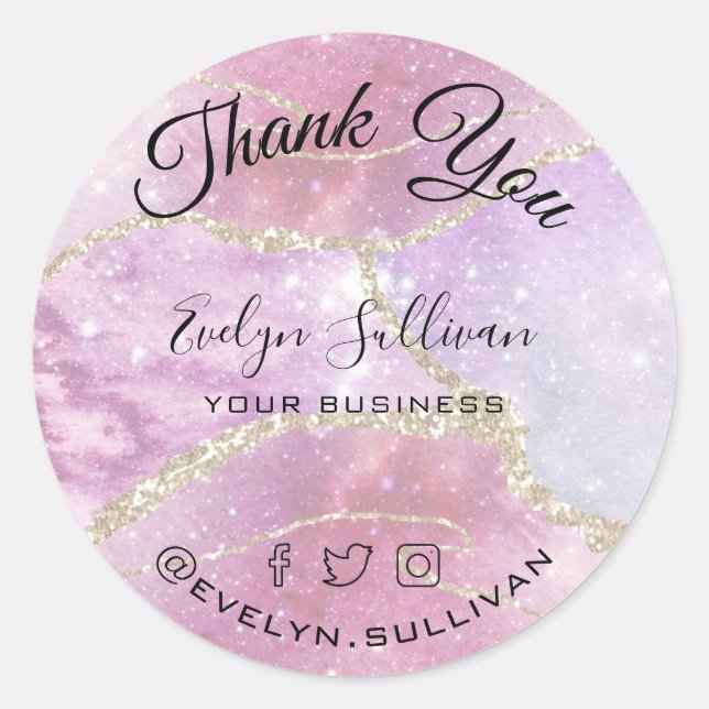 Faux Pearlescent Effect Thank you Classic Round Sticker (Front)