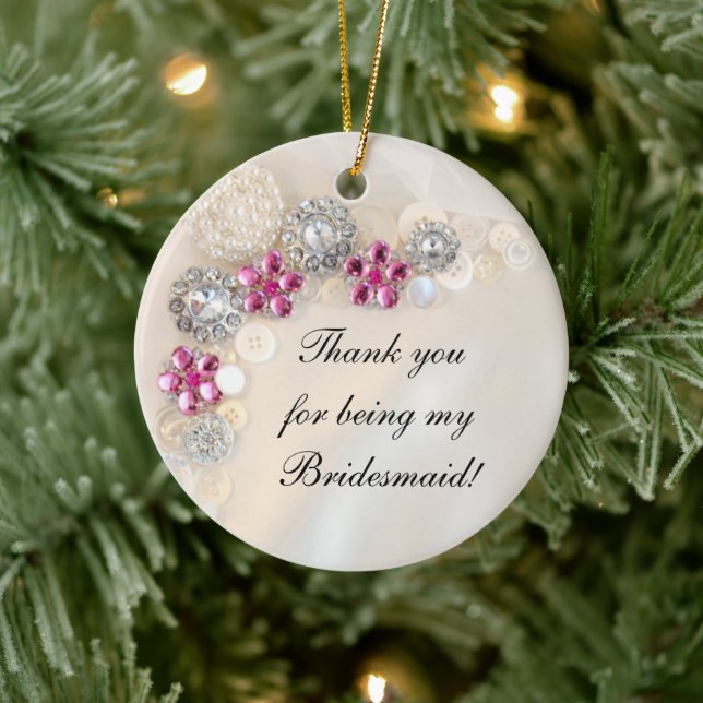 Faux Pearls Pink Diamonds Bridesmaid Thank You Ceramic Tree Decoration (Tree)