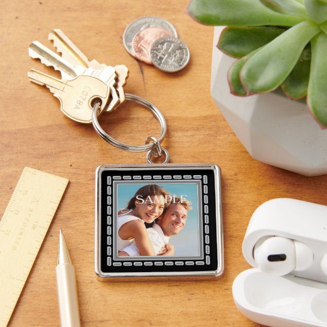 Faux Pewter Ornate Frame Template Key Ring (Desk)