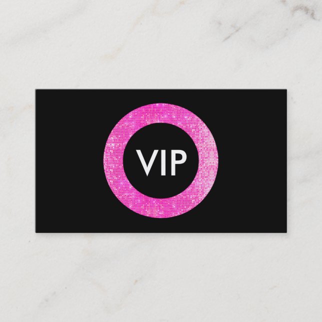 Faux Pink and Black Sequin Beauty Salon VIP Business Card (Front)