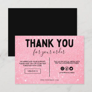 Faux Pink & Black Glitter Thank you Media Insert