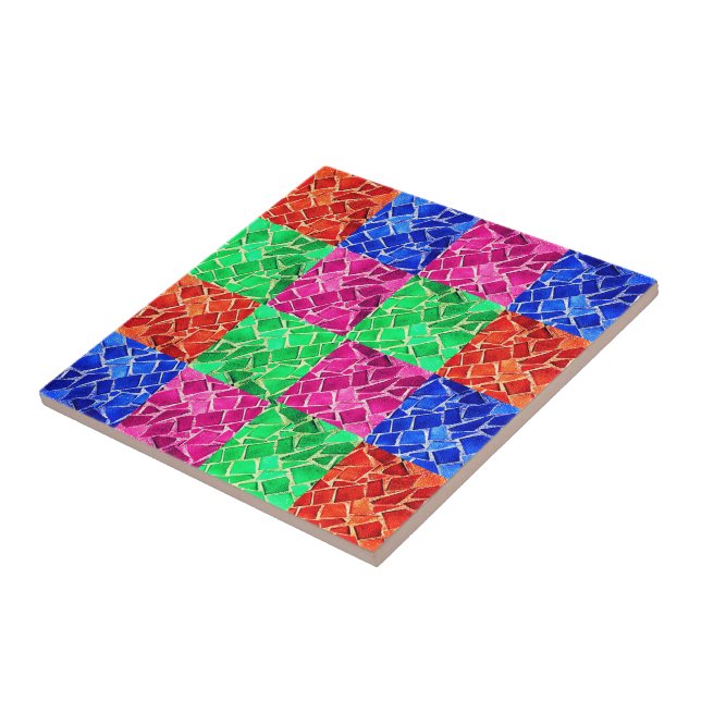 Faux Pink Blue Green Orange Mosaic Ceramic Tile (Side)
