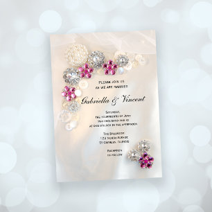 Faux Pink Diamond and White Pearl Buttons Wedding Invitation