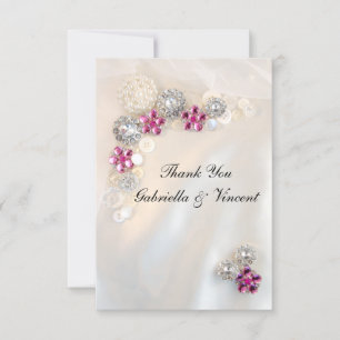 Faux Pink Diamond Pearl Buttons Wedding Thank You
