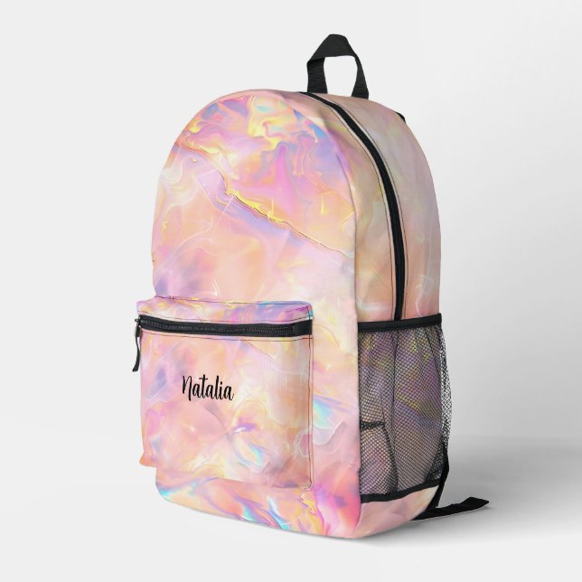 Faux Pink Fire Opal Texture Girls Printed Backpack (Back Corner Right)