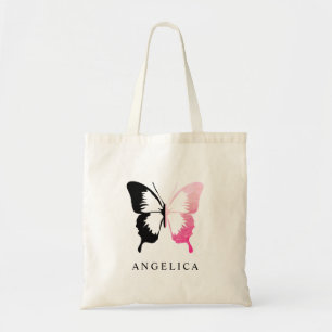 Faux Pink Foil & Black Butterfly Tote Bag