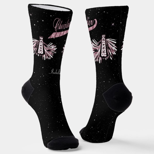 Faux Pink Foil Cheerleader Design Socks (Angled)