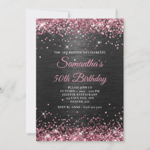 Faux Pink Glitter and Black Foil 50th Birthday Invitation