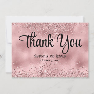 Faux Pink Glitter and Foil Wedding Thank You Card