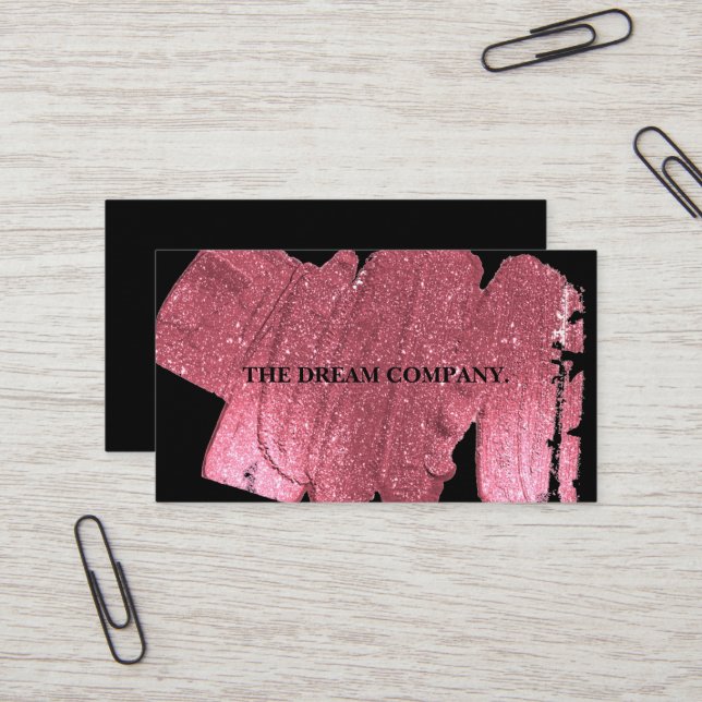 Faux Pink Glitter Black Simple  Business Card (Front/Back In Situ)