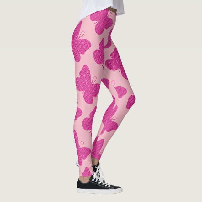 Faux Pink Glitter Butterfly Leggings (Right)